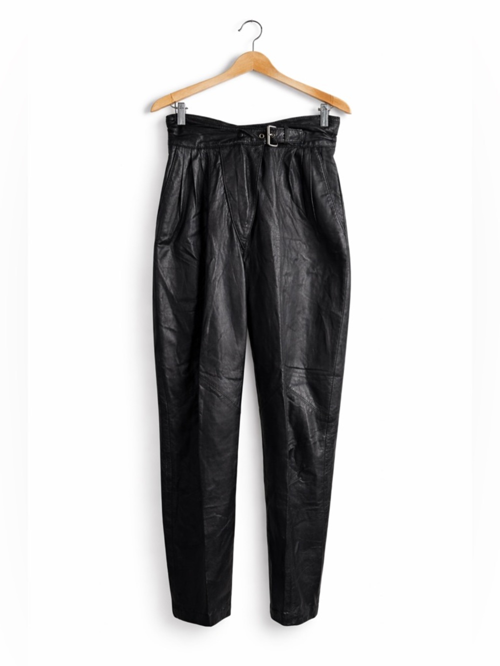 Cayenne 80’s High-Waist Black Leather Trousers with Belt Size 8 🔥 Festival